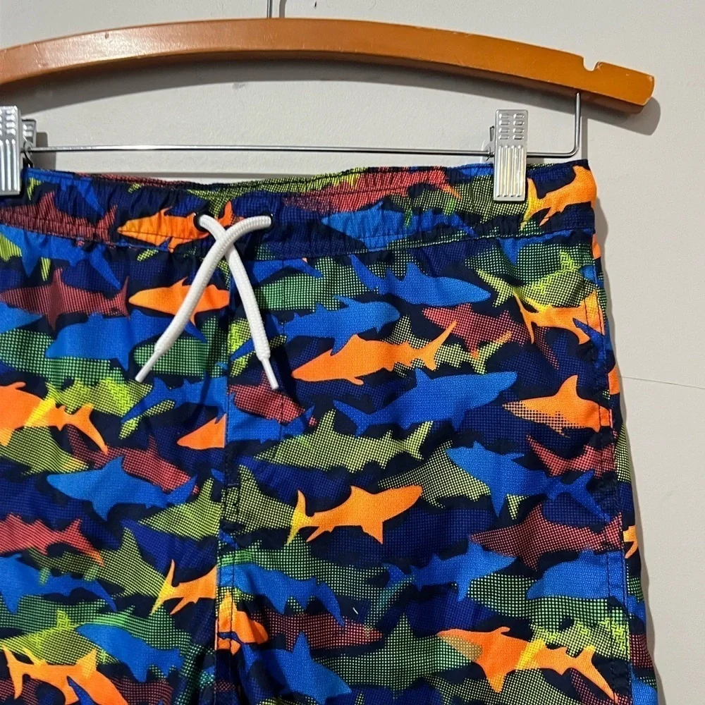 Lands End Boys Swim Trunks Size 14-16 XL Fish Print Swim Pool Vacation